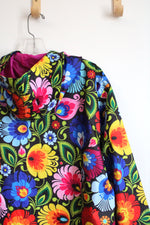 Folkstar Oversized Black Lowicz Floral Pattern Raincoat | L/XL