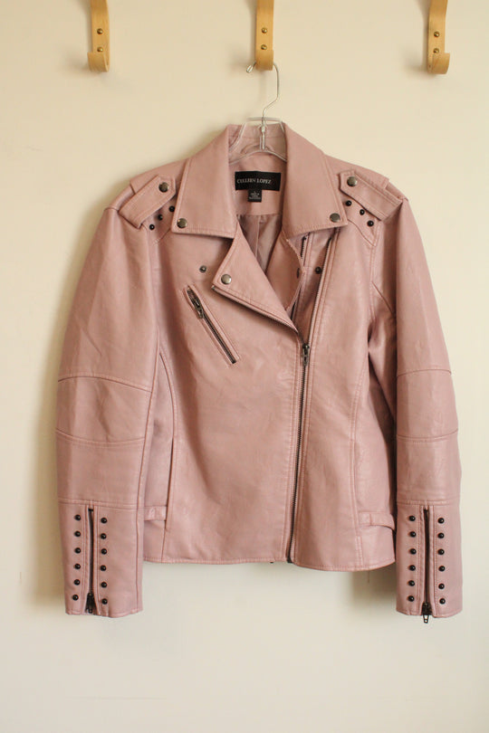 Colleen Lopez Pink Faux Leather Motorcycle Jacket | L