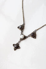 Sterling Silver Red Stone & Pearl Gothic Style Necklace