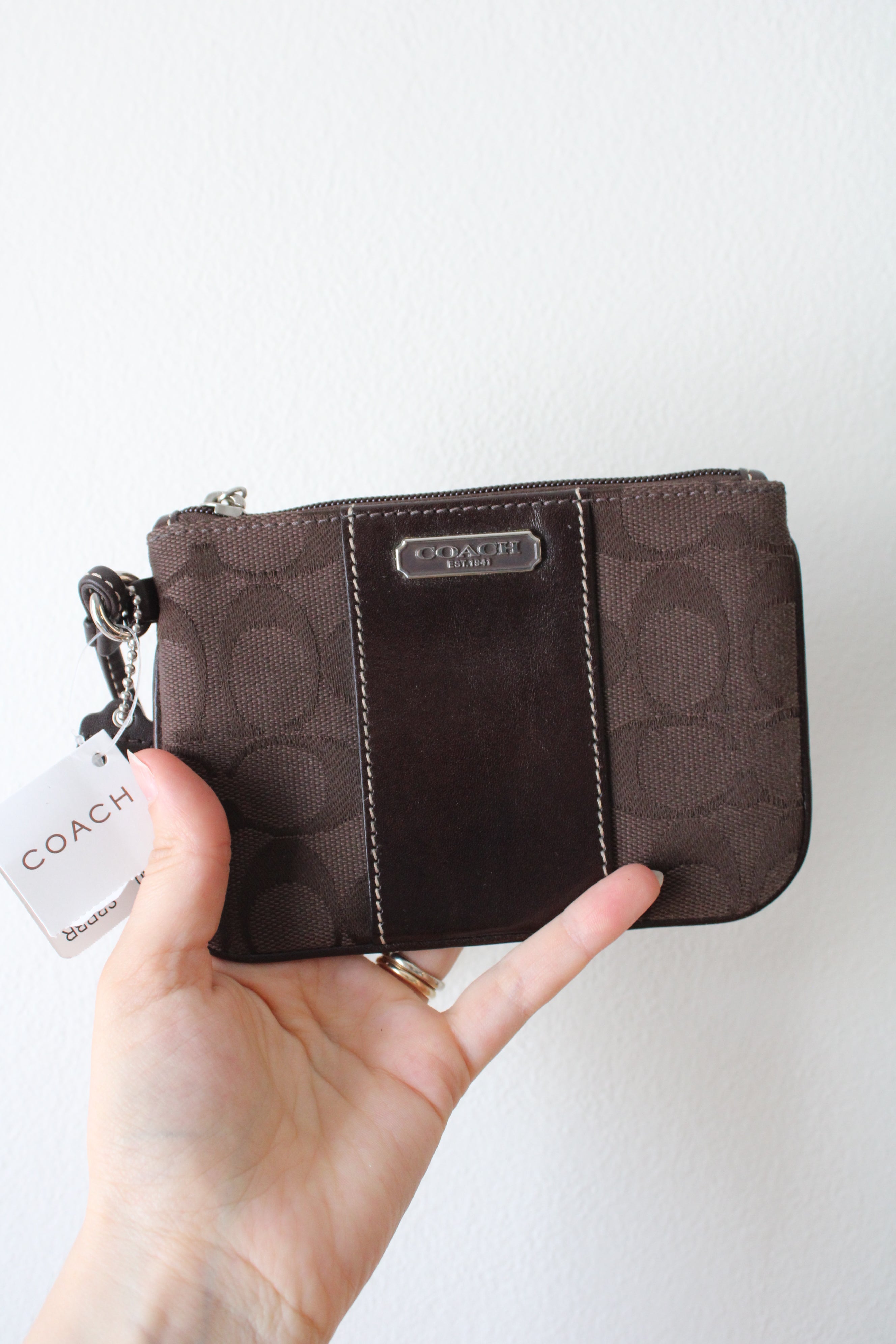 NEW Coach Brown Monogram Zip Top Wallet