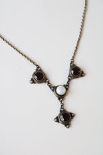 Sterling Silver Red Stone & Pearl Gothic Style Necklace