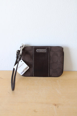 NEW Coach Brown Monogram Zip Top Wallet