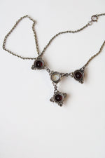 Sterling Silver Red Stone & Pearl Gothic Style Necklace