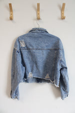 Shein Distressed Cropped Denim Jacket | L