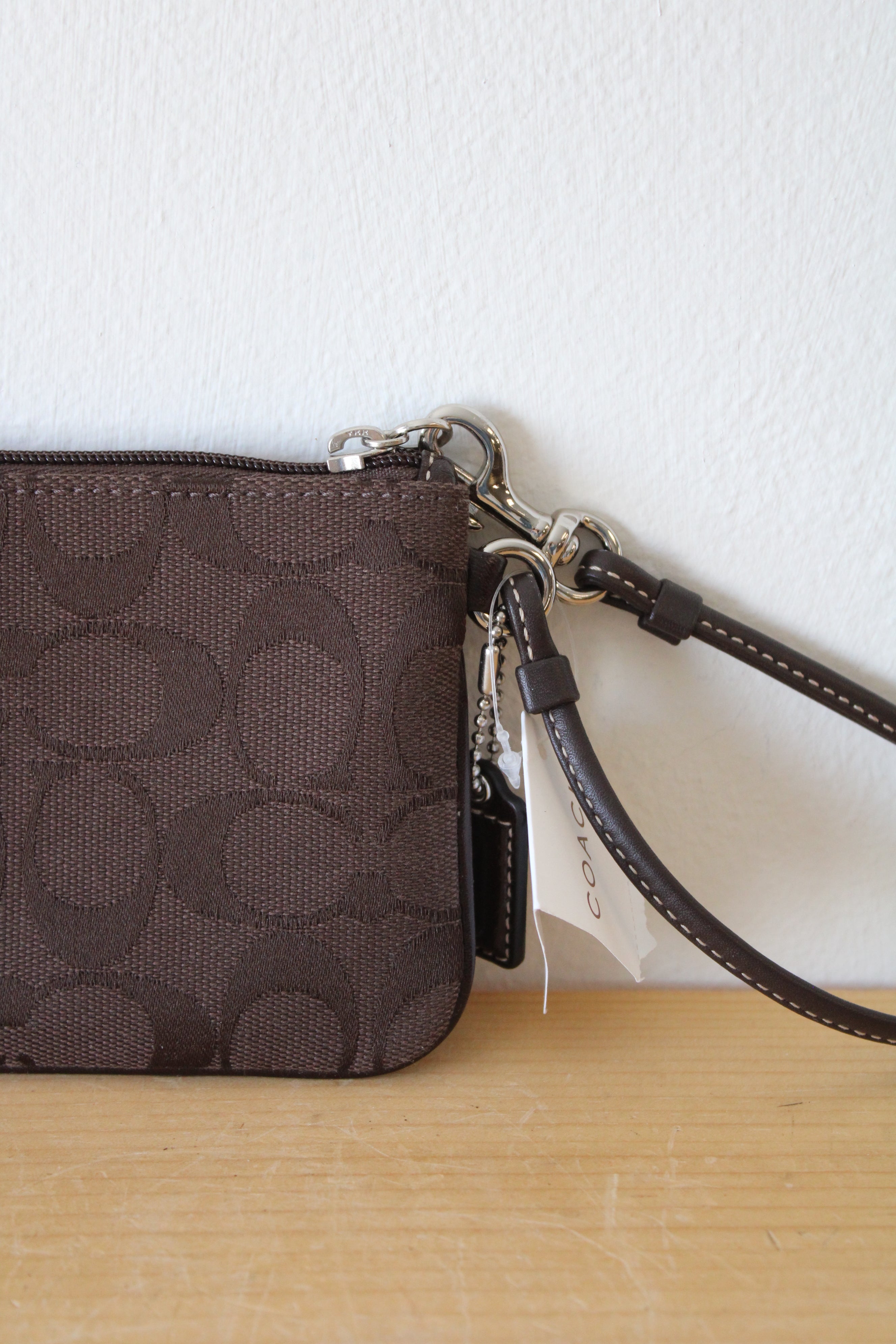 NEW Coach Brown Monogram Zip Top Wallet