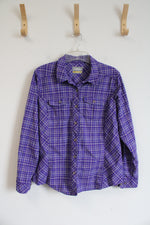 Cabela's Purple & Gray Plaid Button Down Shirt | L