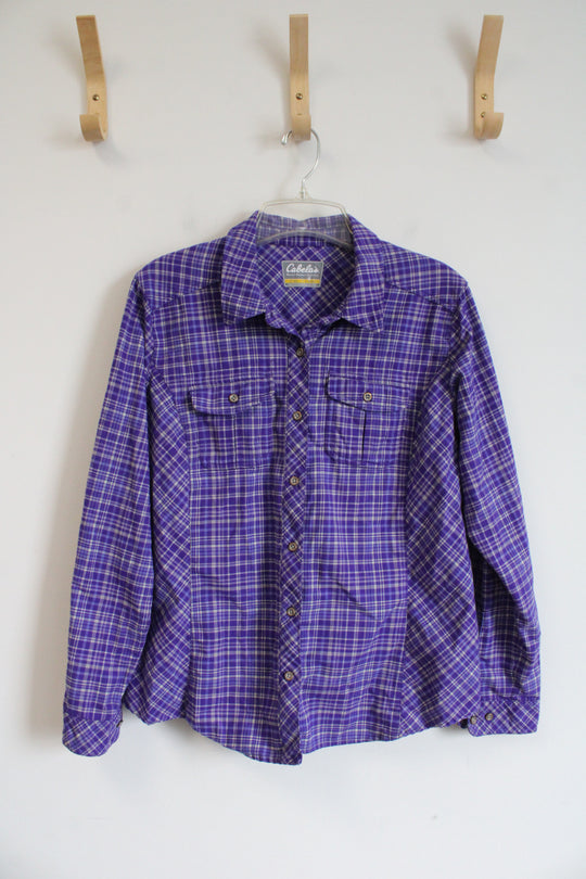 Cabela's Purple & Gray Plaid Button Down Shirt | L