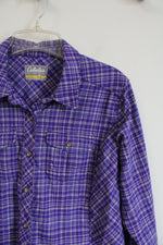 Cabela's Purple & Gray Plaid Button Down Shirt | L