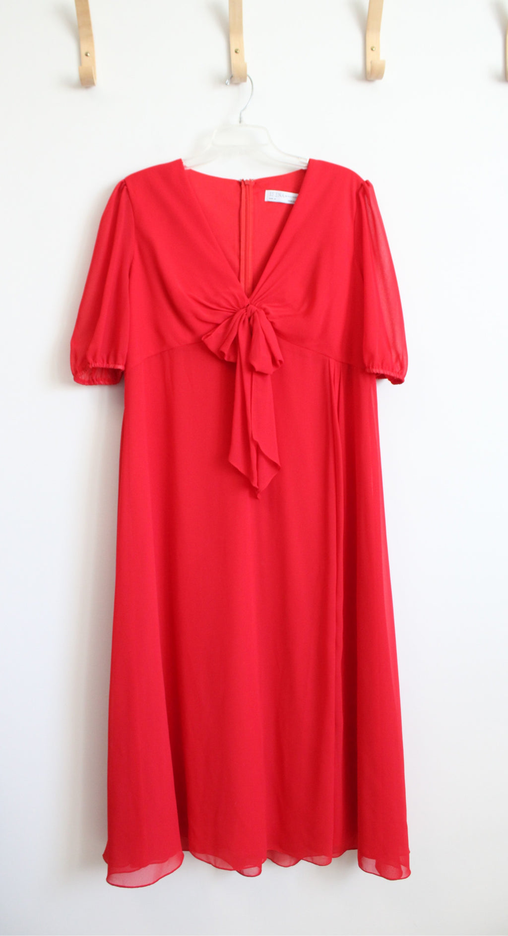 Ieena For MacDuggal Red Tied Chiffon Maxi Dress | 16