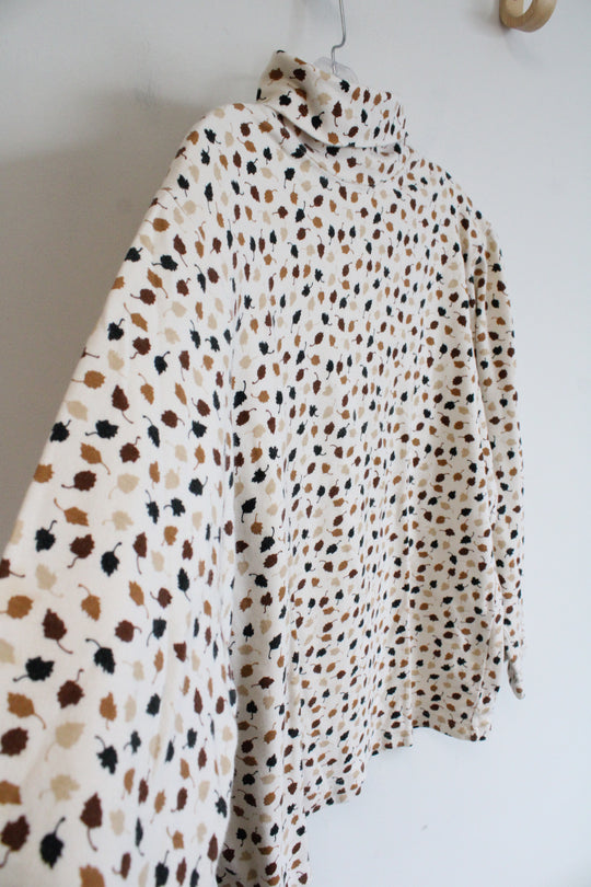 Woolrich Vintage Tan Brown Leaf Patterned Turtleneck Top | L