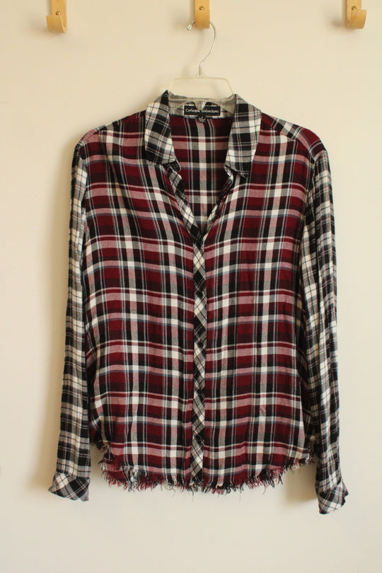 Catherine Malandrino Maroon Black White and Blue Mixed Plaid Button Down Shirt | S