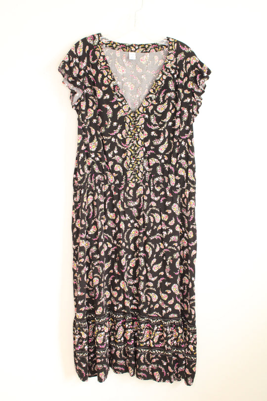 Old Navy Black Floral Ruffle Sleeve Dress | 2XL