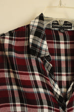 Catherine Malandrino Maroon Black White and Blue Mixed Plaid Button Down Shirt | S