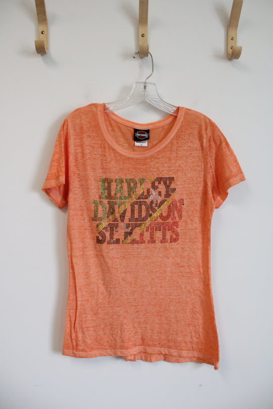 Harley-Davidson SL Kitts Sequined Orange Shirt | M