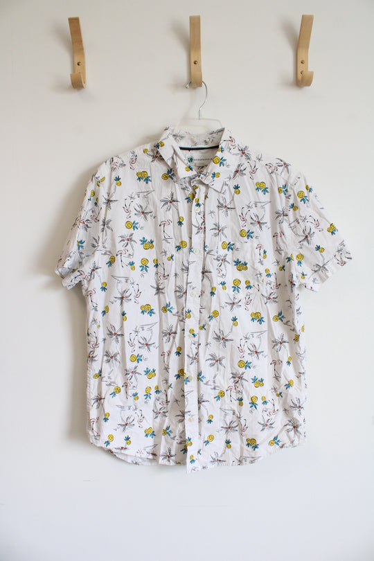 Aeropostale White Tropical Print Button Down Shirt | L