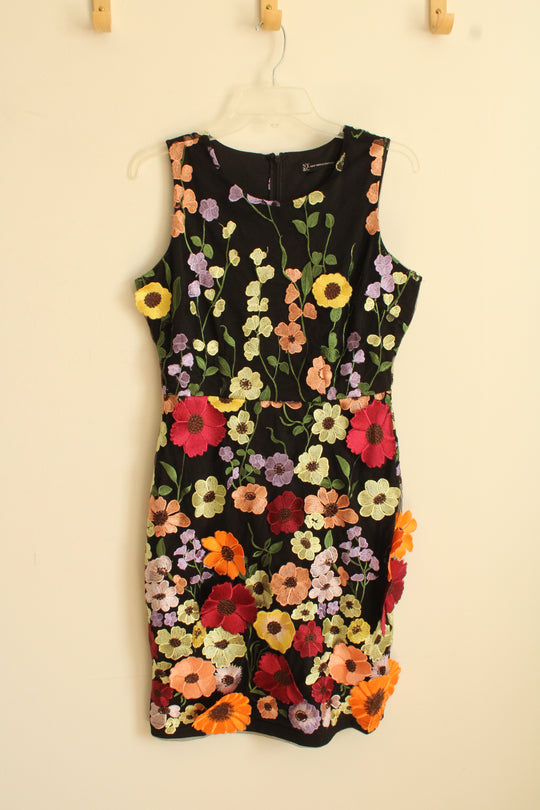 NEW New York & Company Black with Multicolored Floral Applique Dress | S