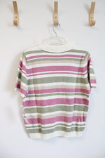 NEW Alfred Dunner Pink Green Tan & Cream Embroidered Floral Collared Top | XL Petite