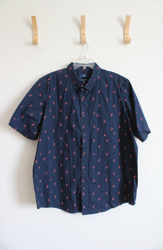 NEW George Navy Flamingo Print Button Down Shirt | XL