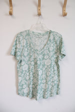 LOFT Green & White Floral V-Neck Top | M