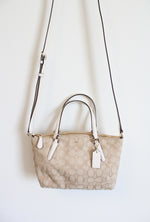 Coach Tan White Leather Monogram Mini Kelsey Satchel Crossbody Purse