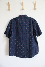 NEW George Navy Flamingo Print Button Down Shirt | XL