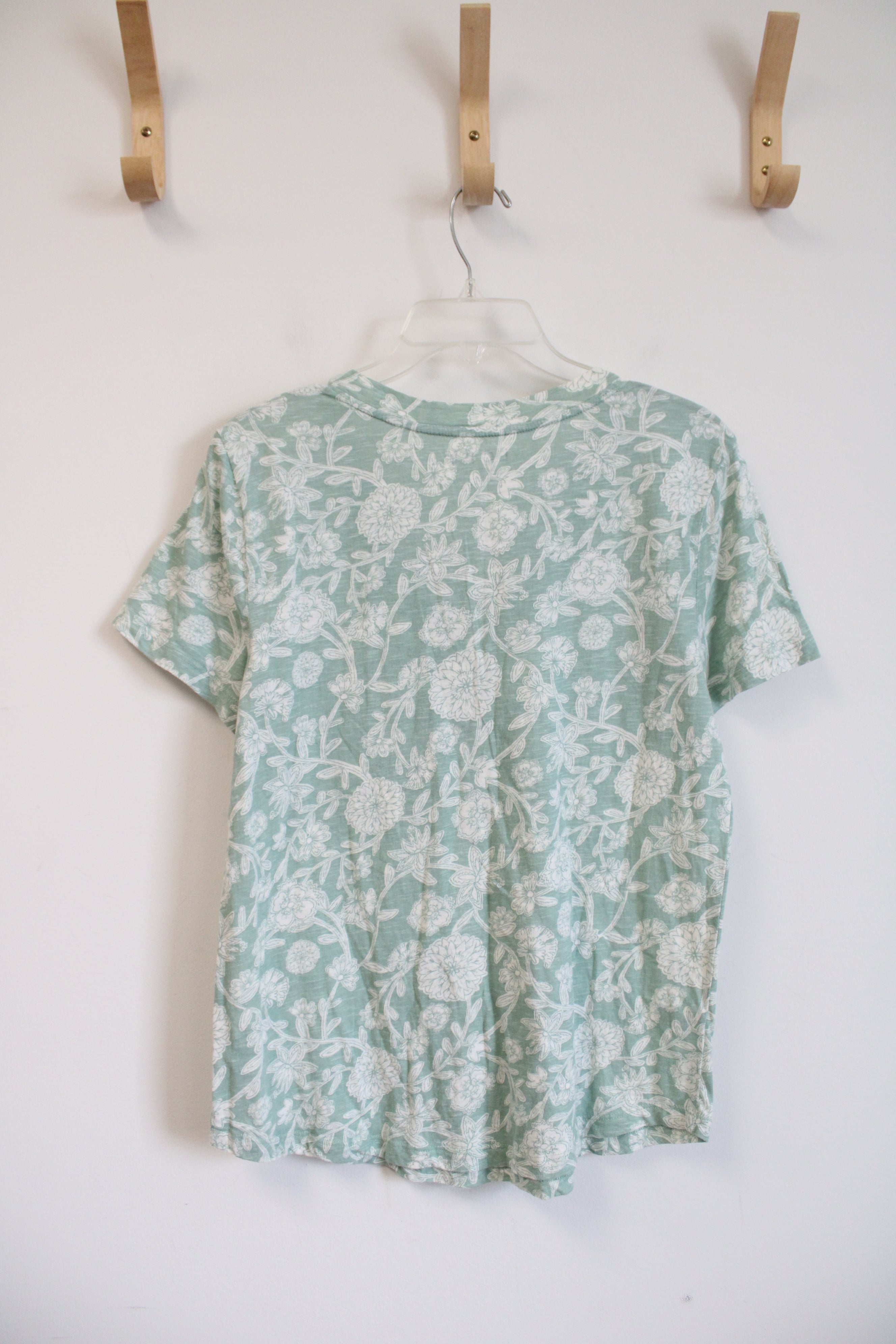 LOFT Green & White Floral V-Neck Top | M