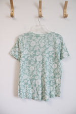 LOFT Green & White Floral V-Neck Top | M