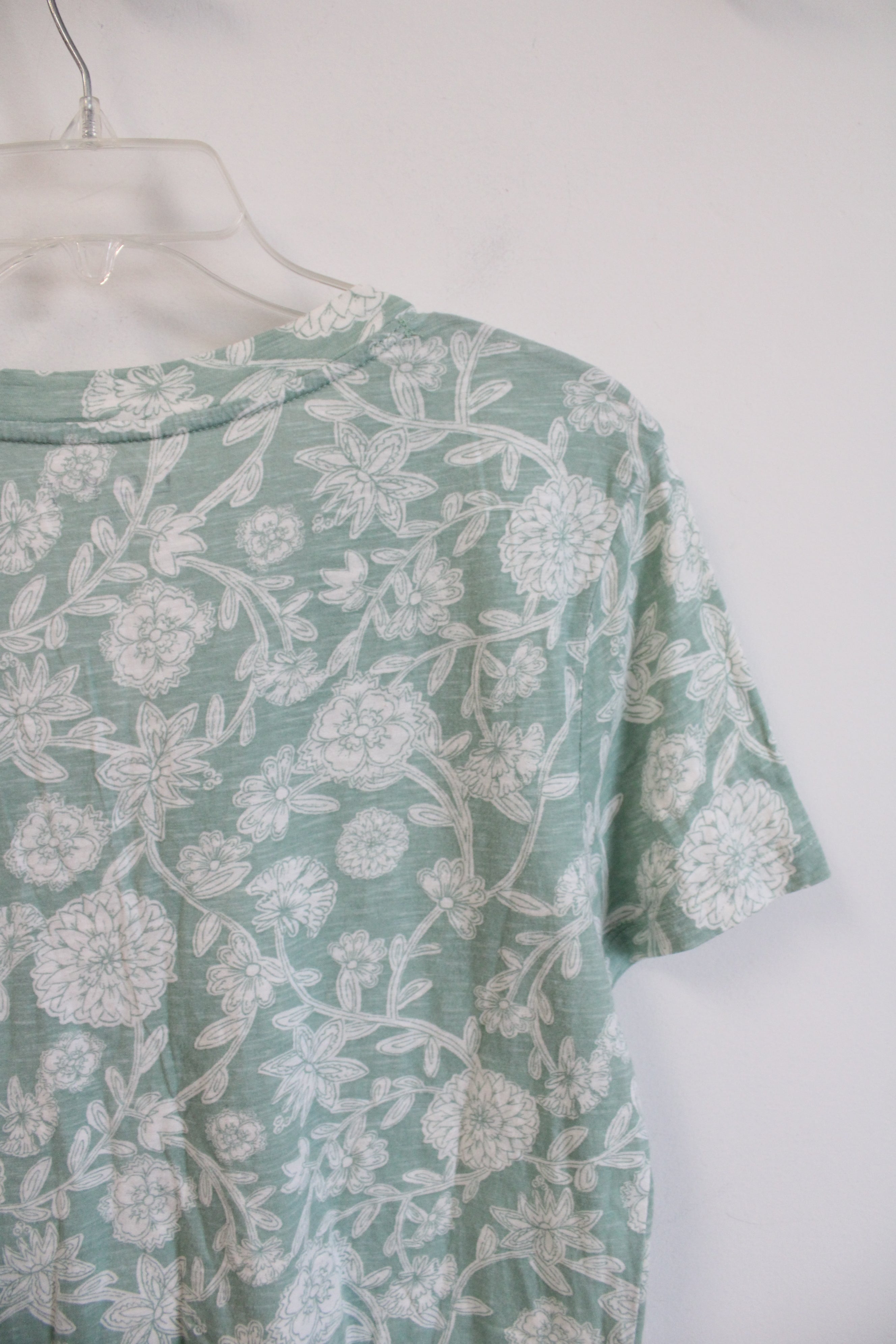 LOFT Green & White Floral V-Neck Top | M