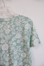 LOFT Green & White Floral V-Neck Top | M