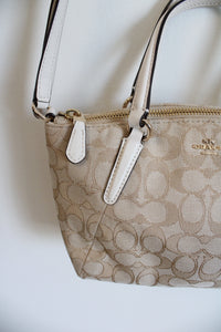 Coach Tan White Leather Monogram Mini Kelsey Satchel Crossbody Purse