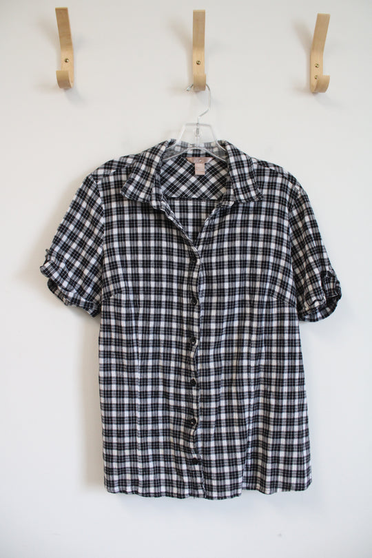 White Stag Black & White Plaid Button Down Shirt | XL