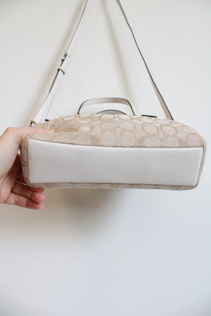 Coach Tan White Leather Monogram Mini Kelsey Satchel Crossbody Purse