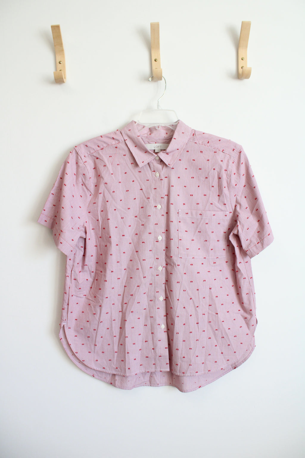 LOFT Red & White Striped Button Down Shirt | L