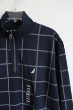 NEW Nautica Navy & White Plaid 1/4 Zip Sweatshirt | L