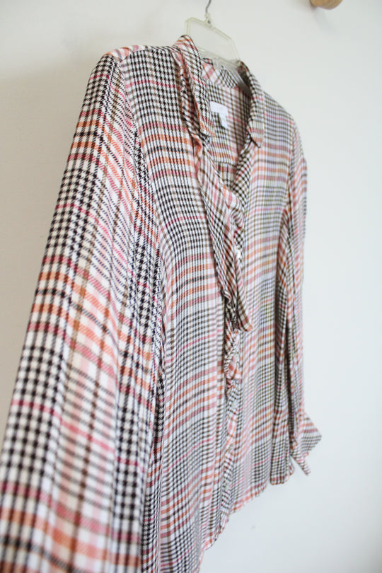 J.Jill Pink Black & White Plaid Button Down Top | S
