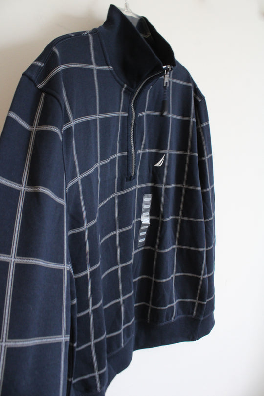 NEW Nautica Navy & White Plaid 1/4 Zip Sweatshirt | L