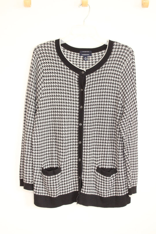 Lands' End Black and White Houndstooth Sweater Cardigan | 1X