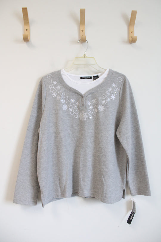 NEW Speculations Gray Snowflake Embellished Fleece Top | XL Petite