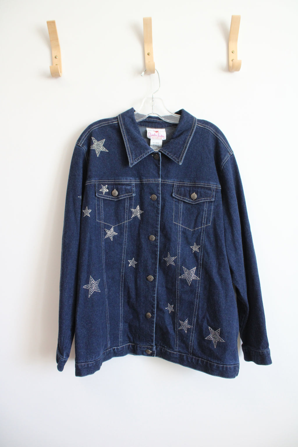Quacker Factory Embellished Star Dark Wash Denim Jacket | XL