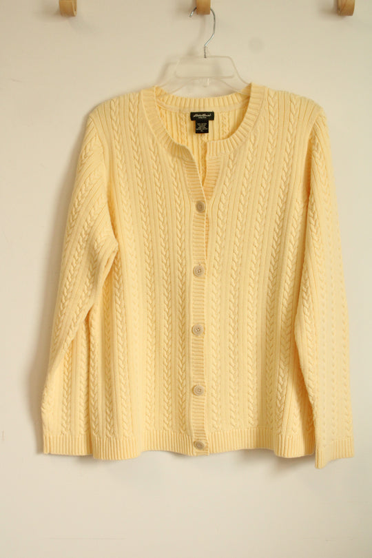 Eddie Bauer Pale Yellow Cable Knit Cardigan Sweater | XL