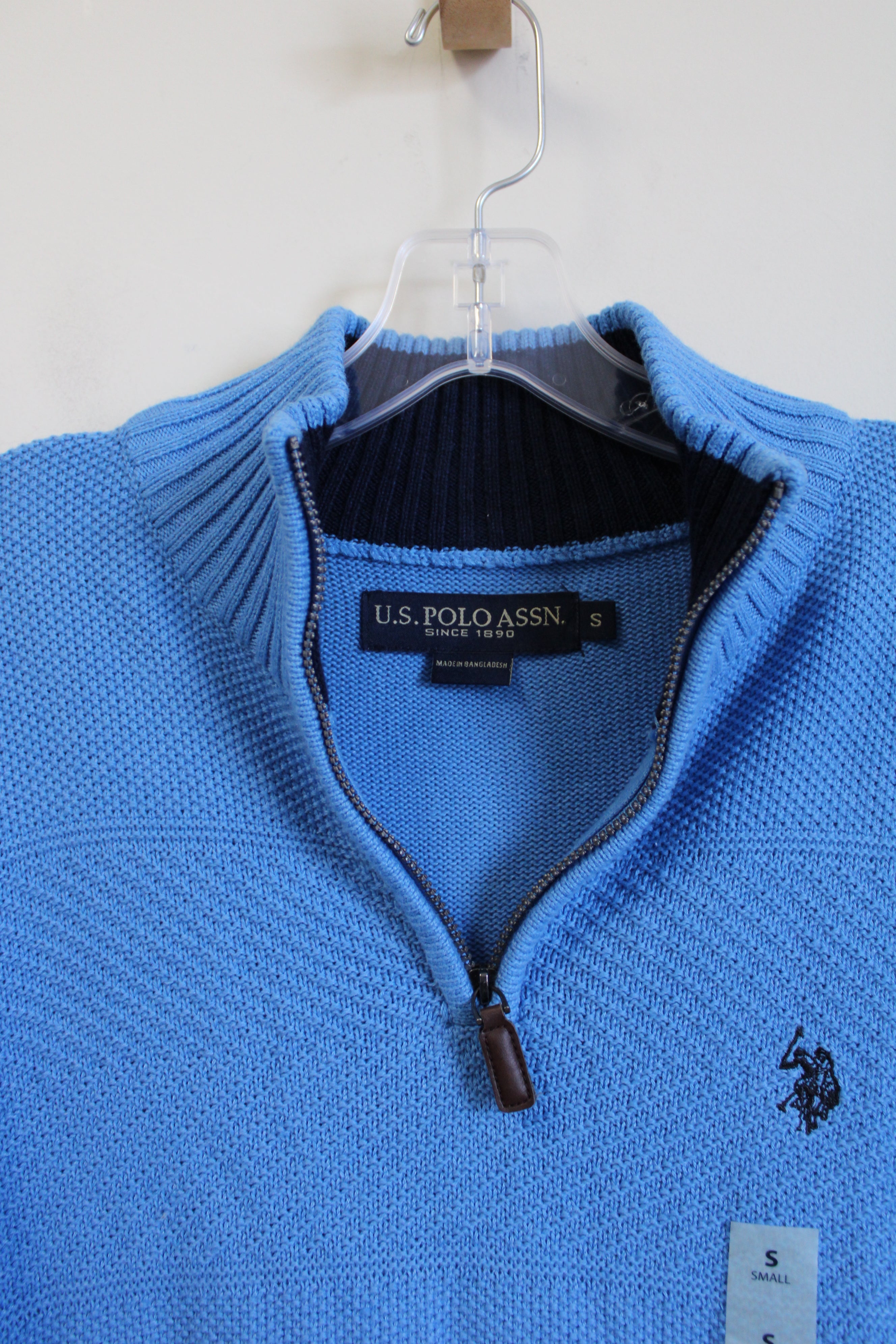 NEW U.S. Polo Assn. Blue Knit 1/4 Zip Pullover Sweater | S