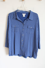 NEW Hasting & Smith Blue White Patterned Cotton Blend Top | XL