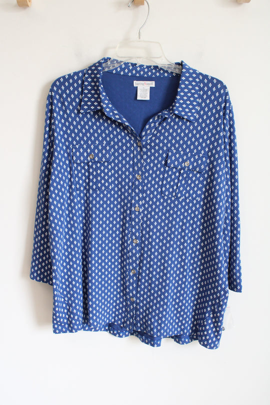 NEW Hasting & Smith Blue White Patterned Cotton Blend Top | XL