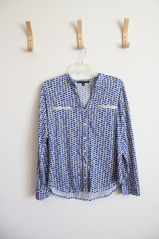 Always Indigo Blue & White Patterned Button Down Top | M