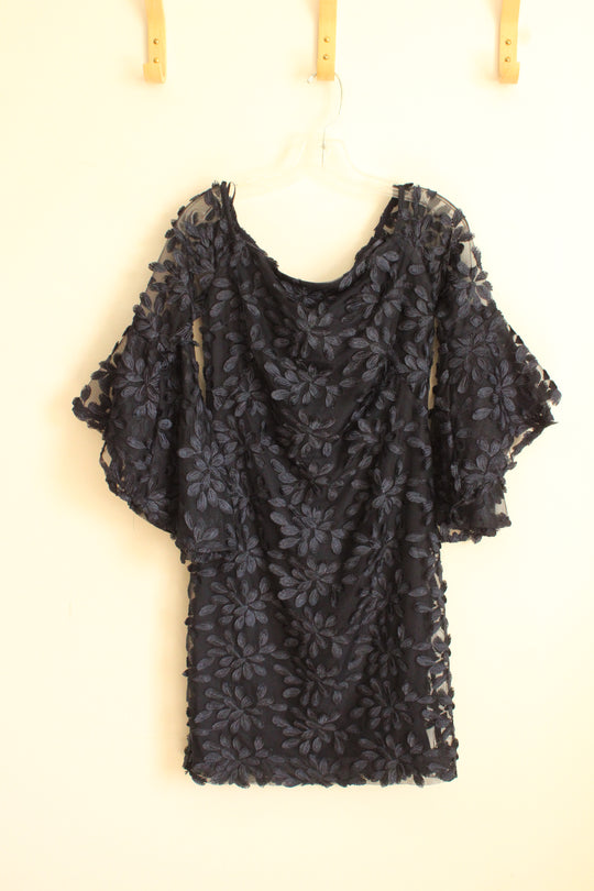 Ralph Lauren Navy Blue Flowy Sleeve Floral Applique Dress | 8