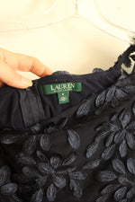 Ralph Lauren Navy Blue Flowy Sleeve Floral Applique Dress | 8