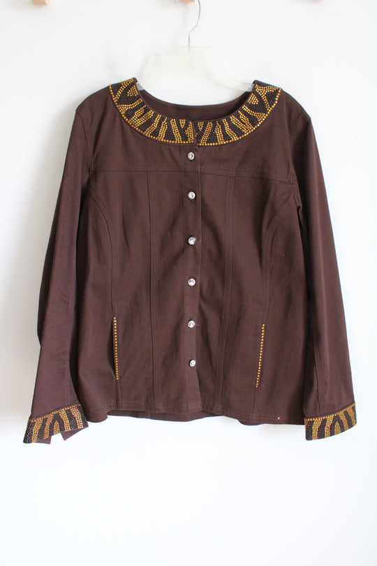 Quaker Factory Brown Bedazzled Denim Jacket | L