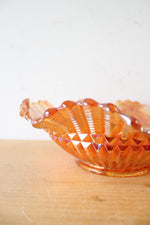 Imperial Marigold Carnival Iridescent Glass Embossed Ruffled Edge Bowl