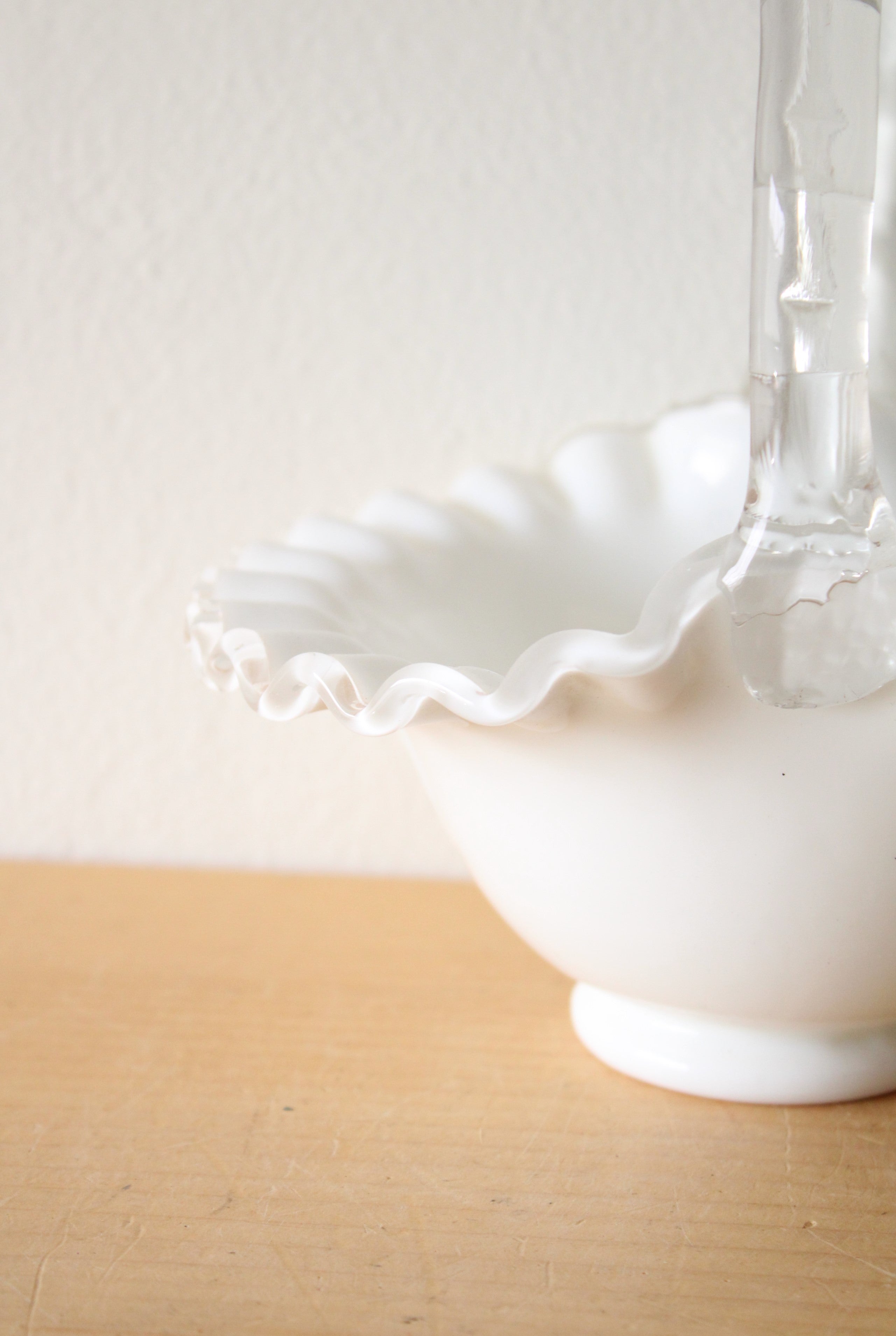 Fenton Milk Glass Scalloped Basket Candy Dish