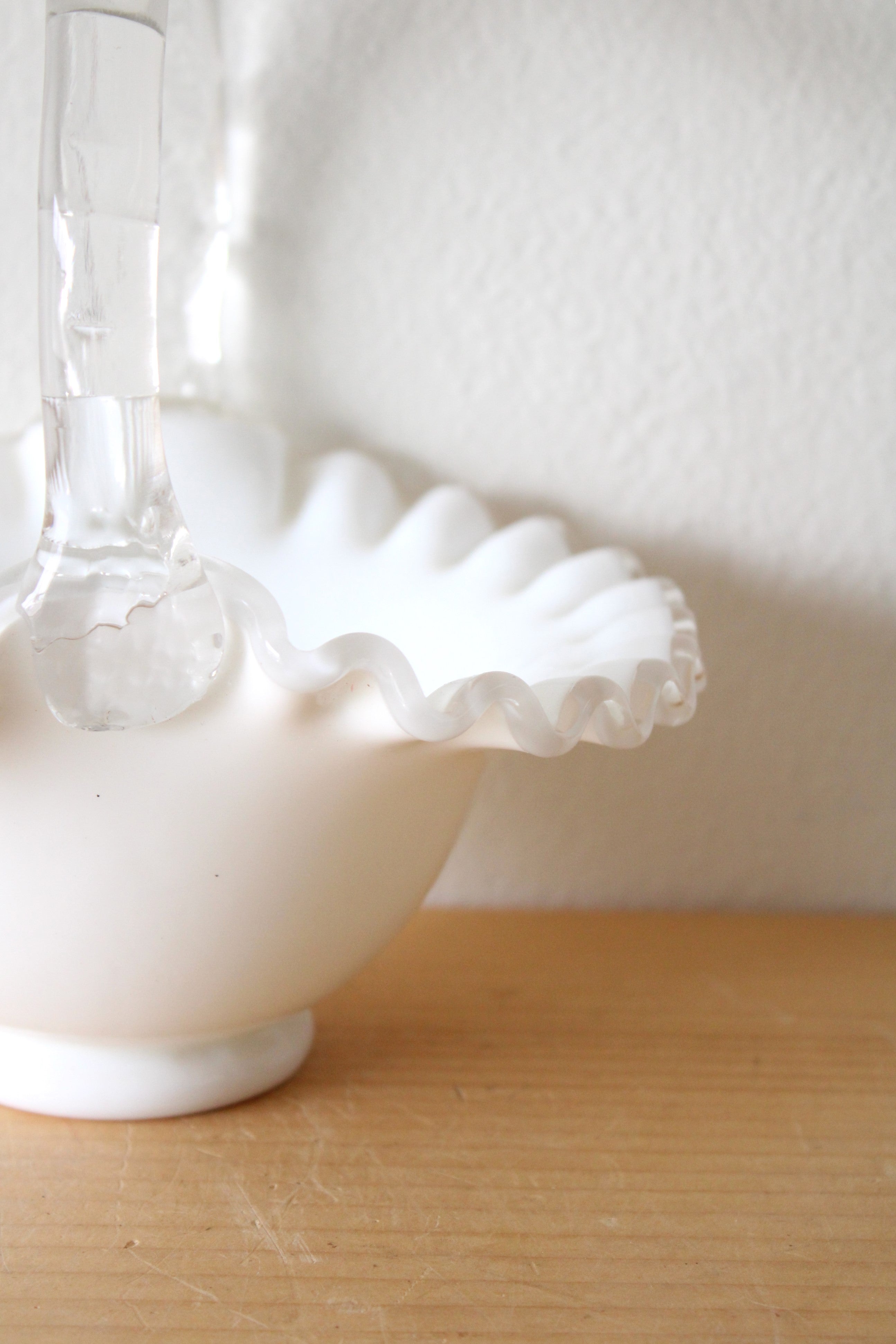 Fenton Milk Glass Scalloped Basket Candy Dish